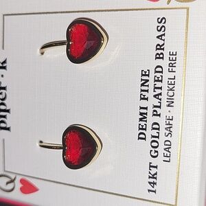 Piper K RED GEM Gold Plated Heart Earrings BNIB TE